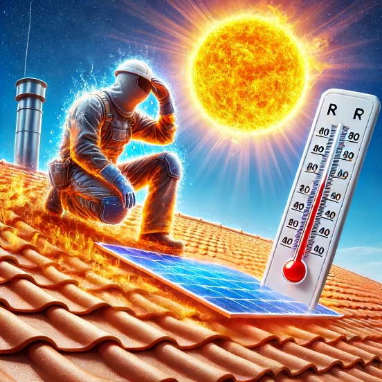 Roofer in the heat with a thermometer