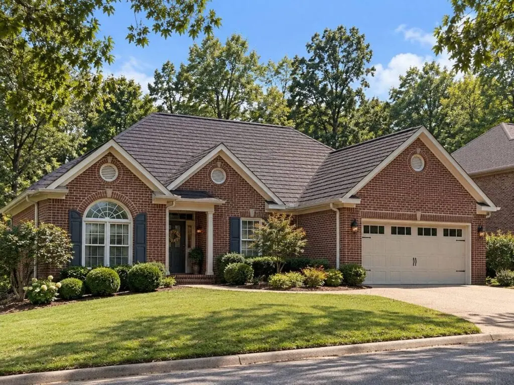 Synthetic shake roof on a brick ranch home